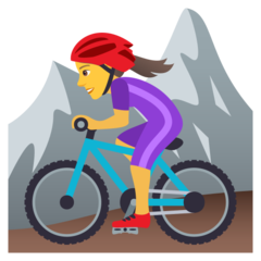 How Woman Mountain Biking emoji looks on Joypixels.