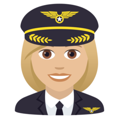 How Woman Pilot: Medium-Light Skin Tone emoji looks on Joypixels.