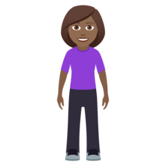 How Woman Standing: Medium-Dark Skin Tone emoji looks on Joypixels.