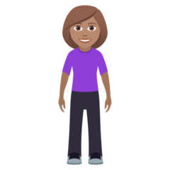 How Woman Standing: Medium Skin Tone emoji looks on Joypixels.