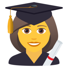 Cómo se ve el emoji Estudiante mujer en Joypixels.