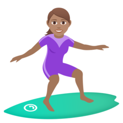 Cómo se ve el emoji Mujer haciendo surf: tono de piel medio en Joypixels.