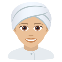 A quoi ressemblent les emoji Femme en turban: peau moyennement claire sur Joypixels.