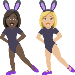 A quoi ressemblent les emoji Femmes avec des oreilles de lapin : peau foncée et peau moyennement claire sur Joypixels.