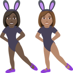 A quoi ressemblent les emoji Femmes avec des oreilles de lapin : peau foncée et peau légèrement mate sur Joypixels.