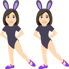 Joypixels에서토끼 귀를 쓰고 춤추는 여자들: 하얀 피부그림 이모티콘이 어떻게 보이는지.