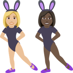 A quoi ressemblent les emoji Femmes avec des oreilles de lapin : peau moyennement claire et peau foncée sur Joypixels.
