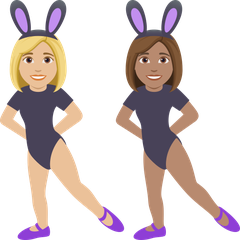 A quoi ressemblent les emoji Femmes avec des oreilles de lapin : peau moyennement claire et peau légèrement mate sur Joypixels.