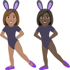 A quoi ressemblent les emoji Femmes avec des oreilles de lapin : peau légèrement mate et peau foncée sur Joypixels.