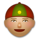 A quoi ressemblent les emoji Homme avec casquette chinoise: peau légèrement mate sur Lg.