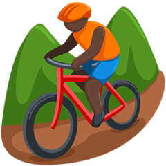 Wie Mountainbiker(in): dunkle Hautfarbe Emoji auf Messenger aussieht.