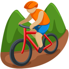 Wie Mountainbiker(in): mittelhelle Hautfarbe Emoji auf Messenger aussieht.