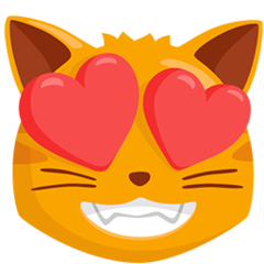 Wie Lachende Katze mit Herzen als Augen Emoji auf Messenger aussieht.