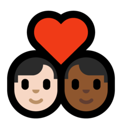 A quoi ressemblent les emoji Couple avec cœur : homme, homme, peau claire et peau mate sur Microsoft.