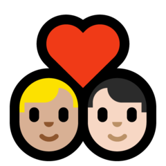 A quoi ressemblent les emoji Couple avec cœur : homme, homme, peau moyennement claire et peau claire sur Microsoft.