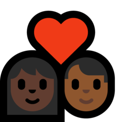 A quoi ressemblent les emoji Couple avec cœur : femme, homme, peau foncée et peau mate sur Microsoft.