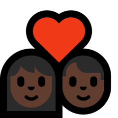 A quoi ressemblent les emoji Couple avec cœur : femme, homme et peau foncée sur Microsoft.