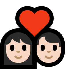 A quoi ressemblent les emoji Couple avec cœur : femme, homme et peau claire sur Microsoft.