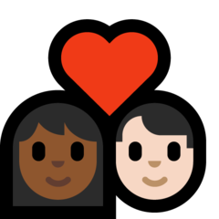 A quoi ressemblent les emoji Couple avec cœur : femme, homme, peau mate et peau claire sur Microsoft.