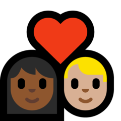 Bagaimana Pasangan dengan hati: wanita, pria, warna kulit gelap-sedang, warna kulit cerah-sedang emoji terlihat di Microsoft.