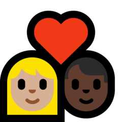 A quoi ressemblent les emoji Couple avec cœur : femme, homme, peau moyennement claire et peau foncée sur Microsoft.