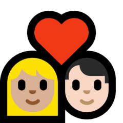 Come Coppia con cuore: donna, uomo, carnagione abbastanza chiara e carnagione chiara emoji appare su Microsoft.