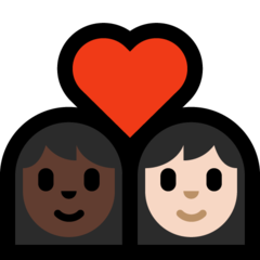 How Couple with Heart: Woman, Woman, Dark Skin Tone, Light Skin Tone emoji looks on Microsoft.