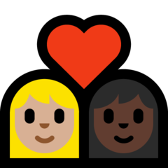 Bagaimana emoji Pasangan dengan simbol hati: perempuan, perempuan, ton kulit sederhana cerah dan ton kulit gelap kelihatan di Microsoft.