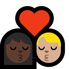 How Kiss: Woman, Man, Dark Skin Tone, Medium-Light Skin Tone emoji looks on Microsoft.