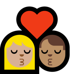 A quoi ressemblent les emoji Bisou : femme, homme, peau moyennement claire et peau légèrement mate sur Microsoft.