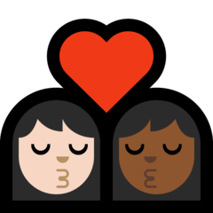 How Kiss: Woman, Woman, Light Skin Tone, Medium-Dark Skin Tone emoji looks on Microsoft.