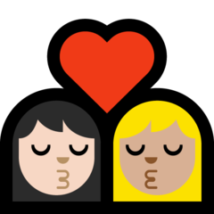 A quoi ressemblent les emoji Bisou : femme, femme, peau claire et peau moyennement claire sur Microsoft.