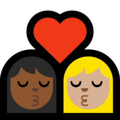 How Kiss: Woman, Woman, Medium-Dark Skin Tone, Medium-Light Skin Tone emoji looks on Microsoft.