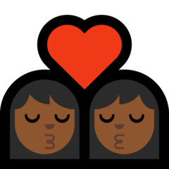 A quoi ressemblent les emoji Bisou : femme, femme et peau mate sur Microsoft.