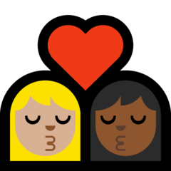 How Kiss: Woman, Woman, Medium-Light Skin Tone, Medium-Dark Skin Tone emoji looks on Microsoft.