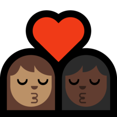 A quoi ressemblent les emoji Bisou : femme, femme, peau légèrement mate et peau foncée sur Microsoft.