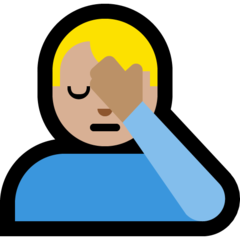 A quoi ressemblent les emoji Homme avec la paume sur le visage: peau moyennement claire sur Microsoft.