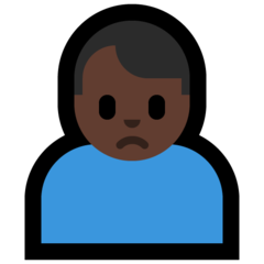 How Man Frowning: Dark Skin Tone emoji looks on Microsoft.