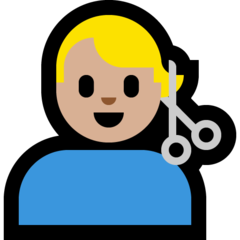 A quoi ressemblent les emoji Homme qui se fait couper les cheveux: peau moyennement claire sur Microsoft.