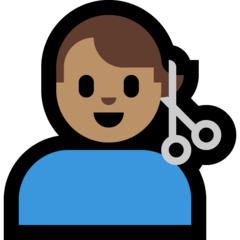 Como o emoji do Homem cortando o cabelo: pele morena é exibido no Microsoft.