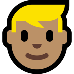 Hoe Man met blond haar: getinte huidskleur emoji eruit ziet op Microsoft.