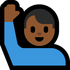 A quoi ressemblent les emoji Homme qui lève la main: peau mate sur Microsoft.