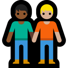 Hoe Personen hand in hand: donkergetinte huidskleur, lichtgetinte huidskleur emoji eruit ziet op Microsoft.