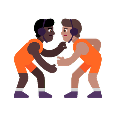 A quoi ressemblent les emoji Personnes faisant de la lutte : peau foncée et peau légèrement mate sur Microsoft.