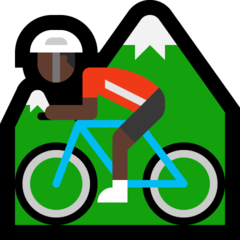 How Person Mountain Biking: Dark Skin Tone emoji looks on Microsoft.