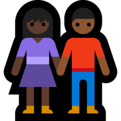 A quoi ressemblent les emoji Femme et homme se tenant la main: peau foncée et peau mate sur Microsoft.