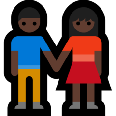 A quoi ressemblent les emoji Femme et homme se tenant la main: peau foncée sur Microsoft.