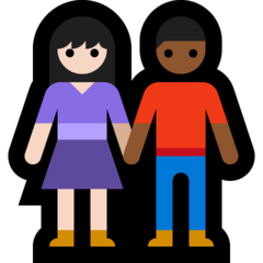 A quoi ressemblent les emoji Femme et homme se tenant la main: peau claire et peau mate sur Microsoft.