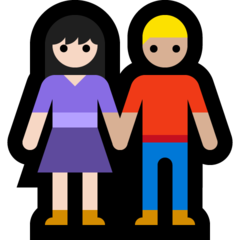 A quoi ressemblent les emoji Femme et homme se tenant la main: peau claire et peau moyennement claire sur Microsoft.