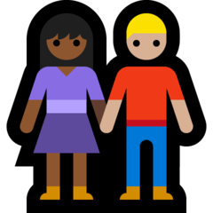 A quoi ressemblent les emoji Femme et homme se tenant la main: peau mate et peau moyennement claire sur Microsoft.